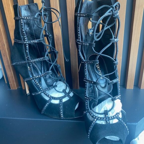SERGIO Rossi Suede laced booties Swarovski Size 37 - Picture 2 of 4